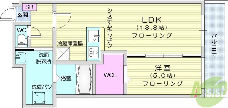 KANON SENDAI(1LDK/4階)の間取り写真
