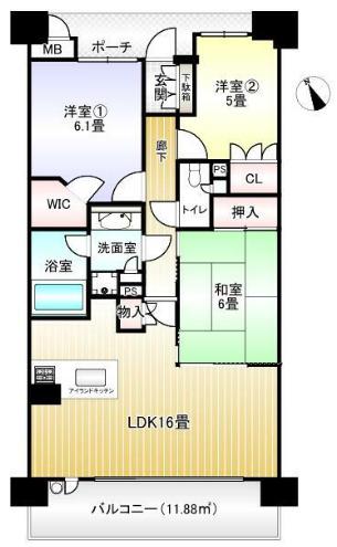 ローレルスクエア甲子園壱番館(3LDK/1階)の間取り写真