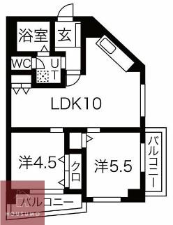 グリーンハイツ東三国(2LDK/9階)の間取り写真