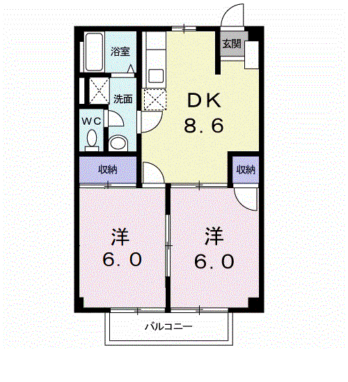 ニューシティ和田山(2DK/1階)の間取り写真