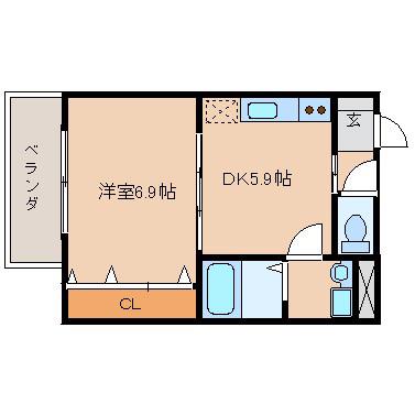 MKコート立花(1DK/2階)の間取り写真