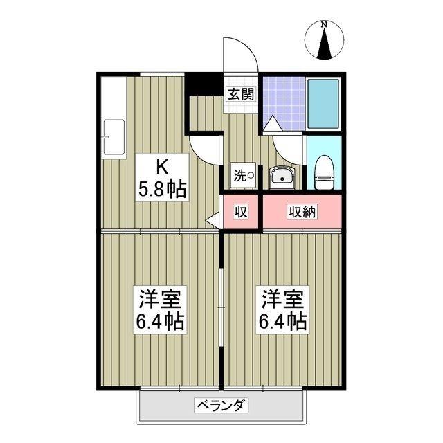 ウィステリアC棟(2K/1階)の間取り写真