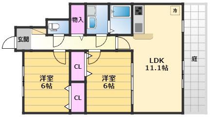 シャインメゾン2番館(2LDK/1階)の間取り写真