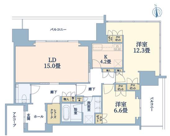 グラングリーンTHEノース RESIDENCE(2LDK/28階)の間取り写真