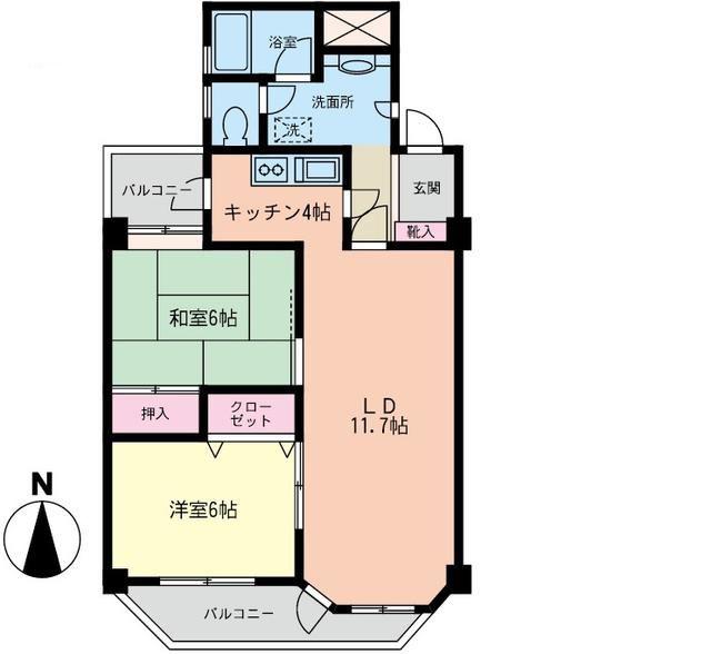 東急たなドエリングB(2LDK/5階)の間取り写真