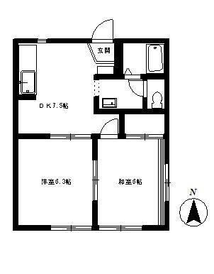 フェアコートA棟(2DK/1階)の間取り写真