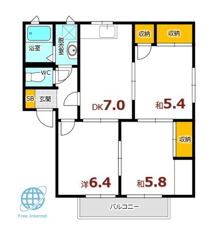 サントークTANABE A棟(3DK/2階)の間取り写真