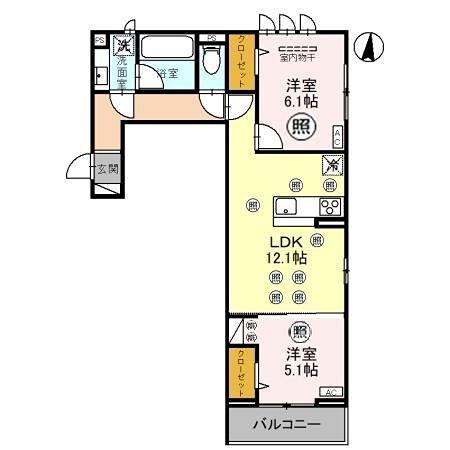 リヴェール・パルコ(2LDK/2階)の間取り写真
