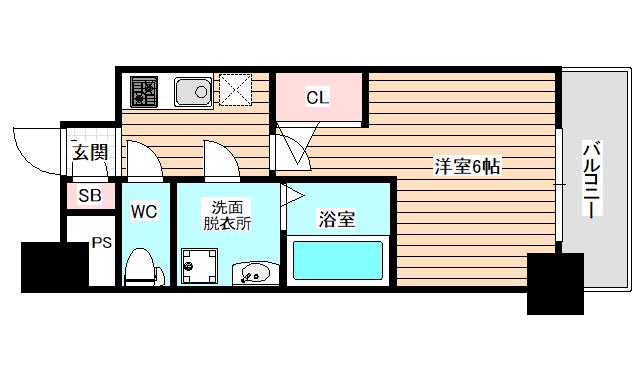エスリード福島レジデンス(1K/7階)の間取り写真