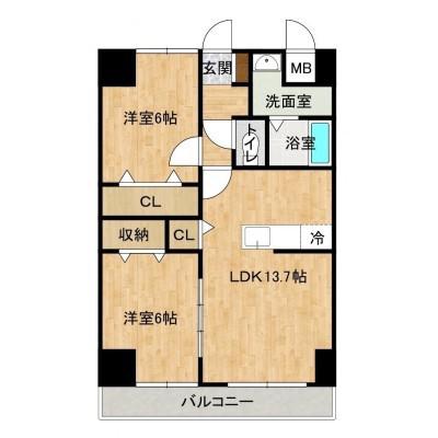 カルムオーブ サンク(2LDK/2階)の間取り写真
