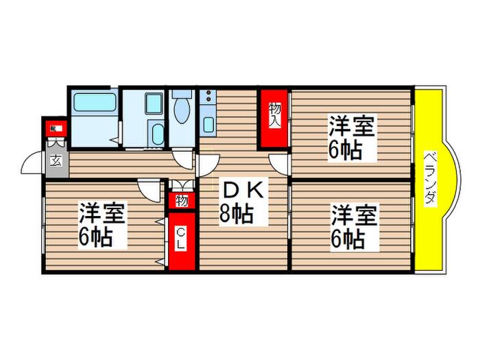 スリーゼヒル(3DK/4階)の間取り写真