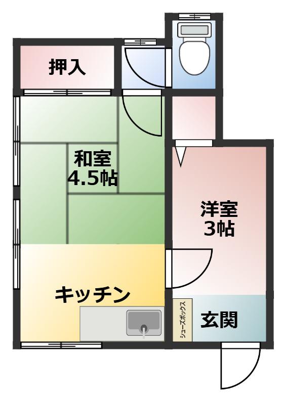澤田荘(1SK/2階)の間取り写真