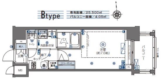 ズーム四谷左門町ZOOM四谷左門町(1K/6階)の間取り写真