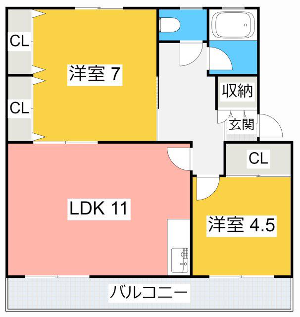 服部ハイツ(2LDK/4階)の間取り写真