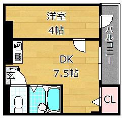 マンション渚(1DK/2階)の間取り写真