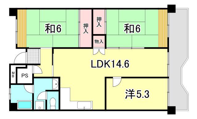 UR武庫川 28号棟(3LDK/2階)の間取り写真