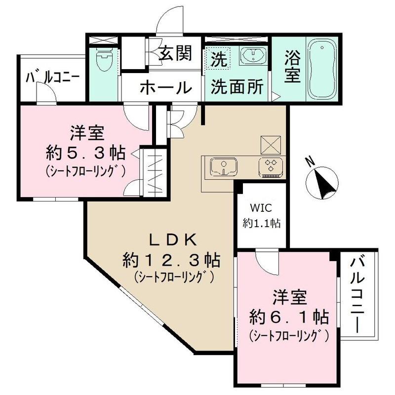 グランドール豪徳寺V(2LDK/1階)の間取り写真