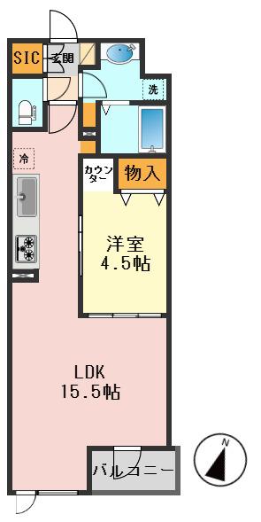 PARK SIDE VILLA(1LDK/5階)の間取り写真