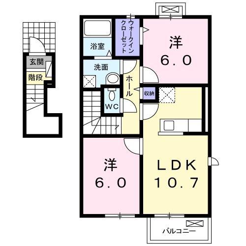 ジェイーリュート ヴィラ(2LDK/2階)の間取り写真