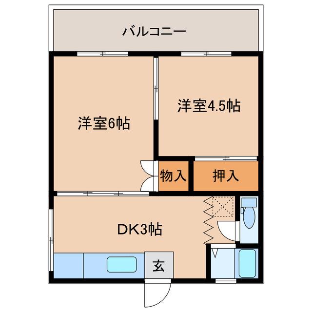 シャーメゾン山中(2DK/2階)の間取り写真
