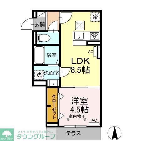 レクシア南田中(1LDK/1階)の間取り写真