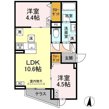 セレスティア東小岩2(2LDK/1階)の間取り写真