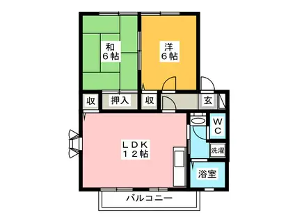 PAO日野B(2LDK/2階)の間取り写真