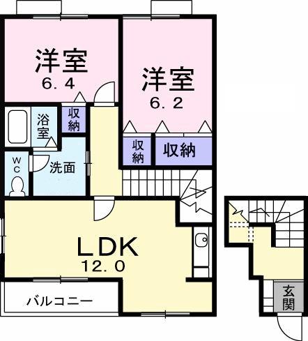 ドリームヴィレッジB(2LDK/2階)の間取り写真
