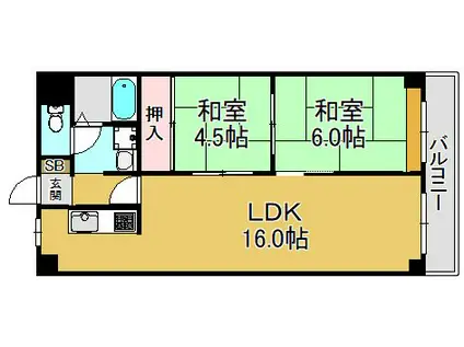 オリエントマンション(2LDK/3階)の間取り写真