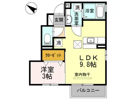 クレードル リヴ(1LDK/1階)の間取り写真