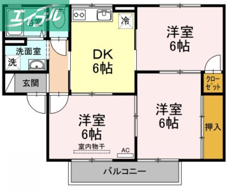 セントフランシスA棟(3DK/2階)の間取り写真