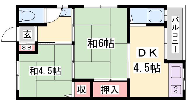 高芝荘(2K/2階)の間取り写真