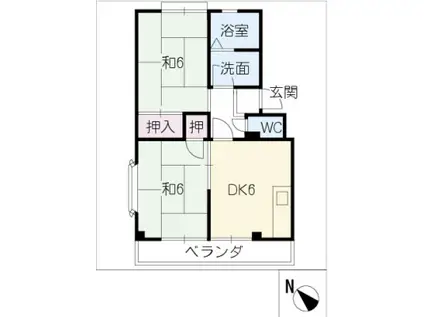 レジデンス西山(2DK/2階)の間取り写真