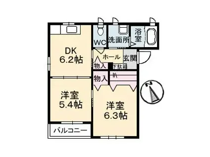 メゾン・ハマダ(2DK/3階)の間取り写真