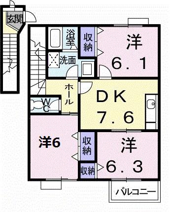 メゾンメールB(3DK/2階)の間取り写真