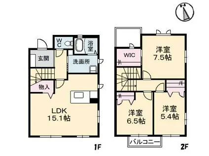 クラビスC(3LDK/1階)の間取り写真