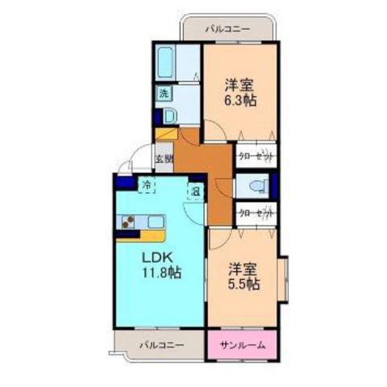 グランシェール(2LDK/1階)の間取り写真