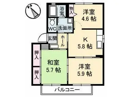 リベラ太田A(3K/1階)の間取り写真