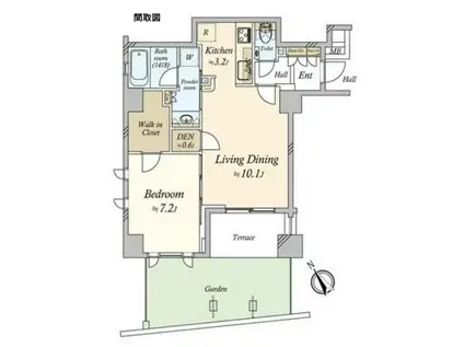 プレミスト不動前(1LDK/1階)の間取り写真