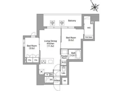 バウスフラッツ蔵前(2LDK/7階)の間取り写真