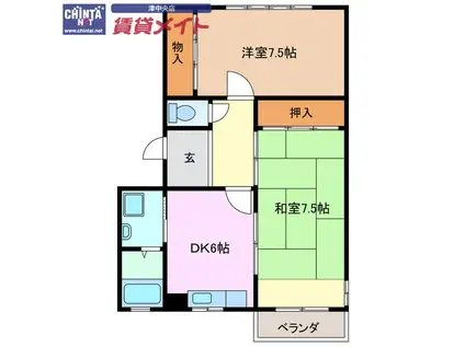 CASA DE BIENESTAR(2DK/2階)の間取り写真