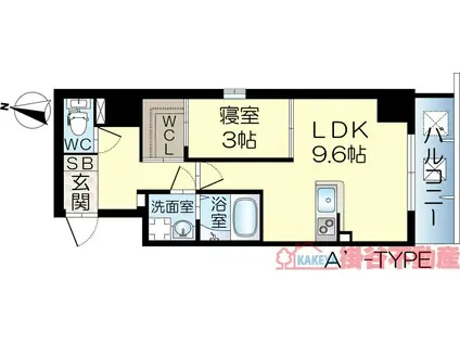 アルカディア茨木中津町(1LDK/6階)の間取り写真