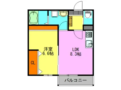 セミカ葛城 II(1LDK/3階)の間取り写真