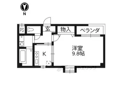 ジーニアスコート津久田(1K/3階)の間取り写真