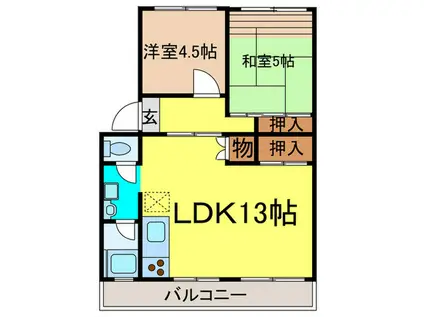 地下鉄東山線 今池駅(愛知) 徒歩6分 5階建 築49年(2LDK/2階)の間取り写真
