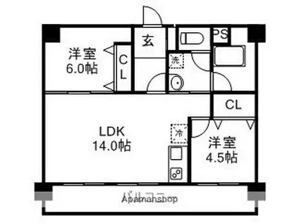ARLA KOMEYAMACHI(2LDK/2階)の間取り写真