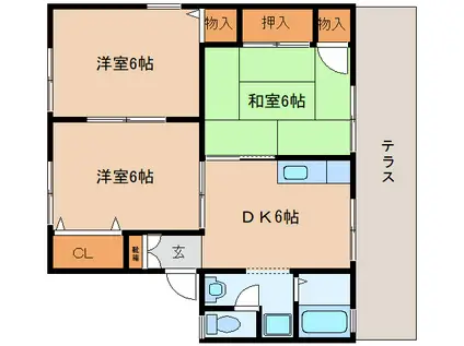 エクレール平城(3DK/1階)の間取り写真
