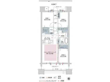 並木の杜 ミッドタワーいわき(3LDK/3階)の間取り写真