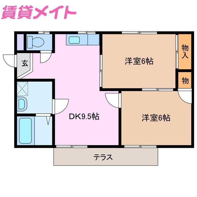 ホワイトヴィラ長太(2DK/1階)の間取り写真
