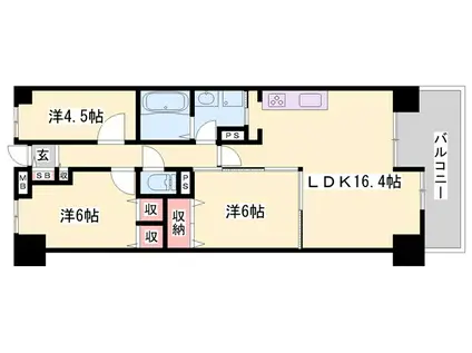 ファミールハイツ加古川壱番館(3LDK/3階)の間取り写真